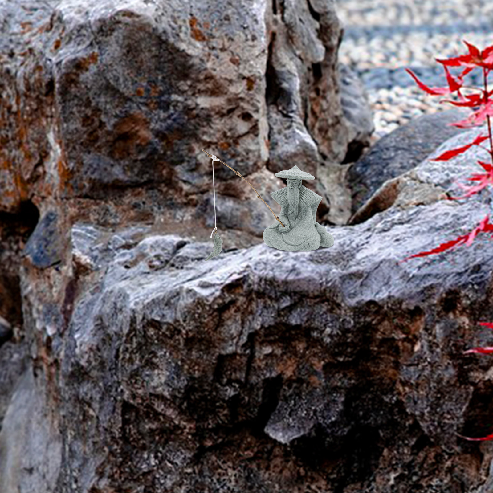 Bonsai Garden Ornaments - Mini Fisherman Statue Resin Traditional Chinese