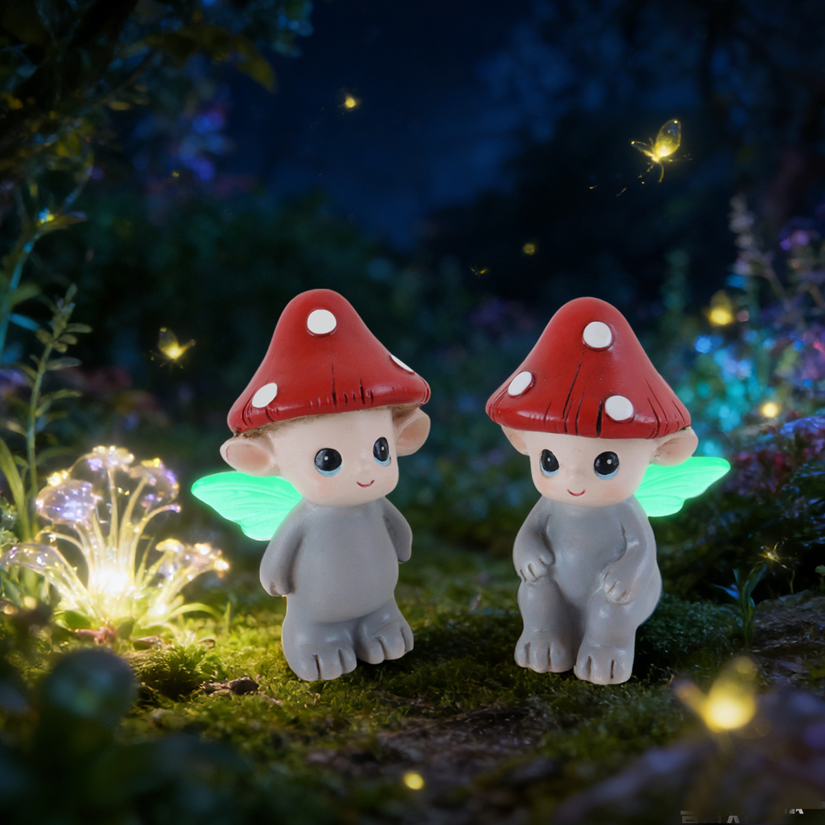 Bonsai Garden Ornaments - 2-PCS Fluorescent Wings Mushroom Elf, Garden