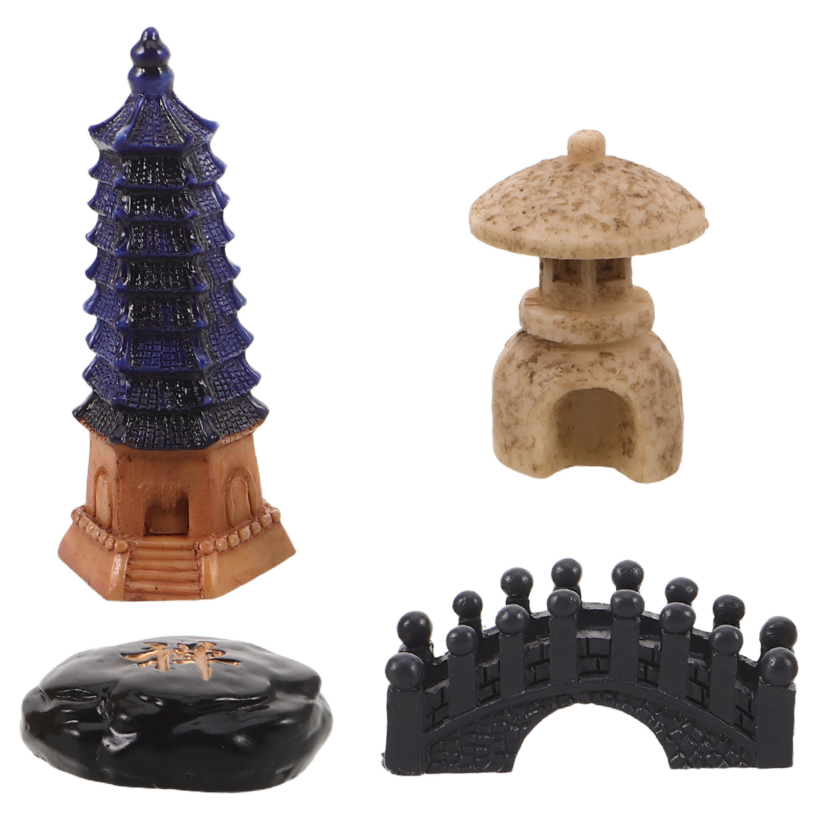 Bonsai Zen Garden Set - 4Pcs Mini Japanese Pagoda Statue Set