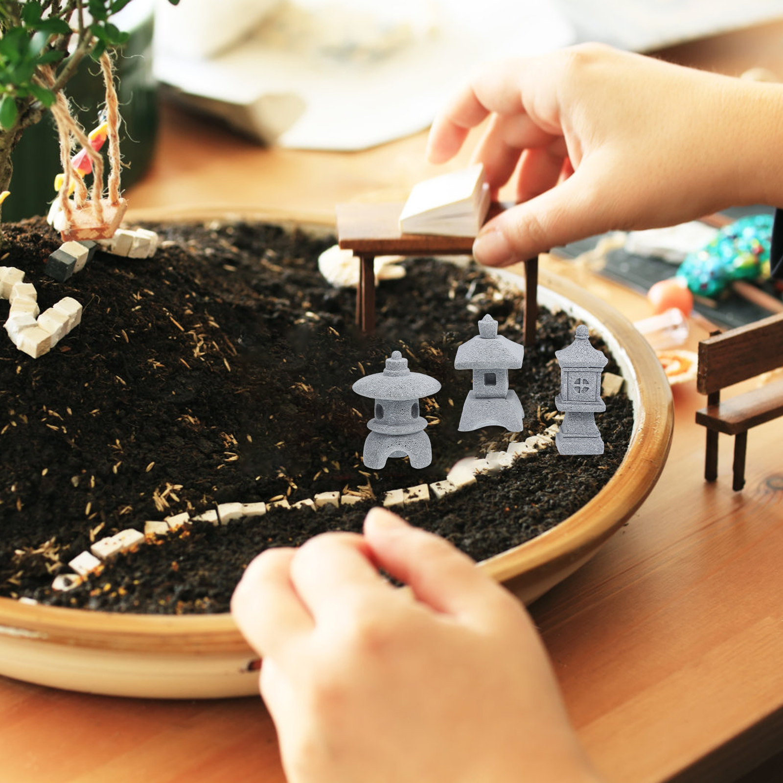 3Pcs Compact Miniature Pagoda  - Landscape Bonsai Garden recensione e prezzo